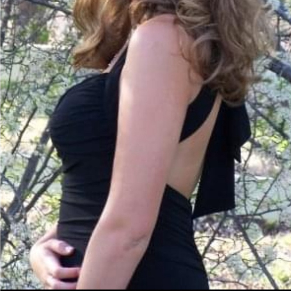 Niki by Niki Livas Black Floor Length Tie Back Gown